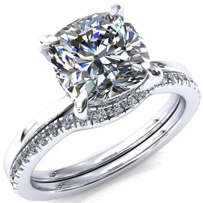 Rings Fire Brilliance Rosy Cushion Moissanite 4 Claw Prong Single Rail Micropave Engagement Ring Rings Fire Brilliance Rosy Cushion Moissanite 4 Claw Prong Single Rail Micropave Engagement Ring