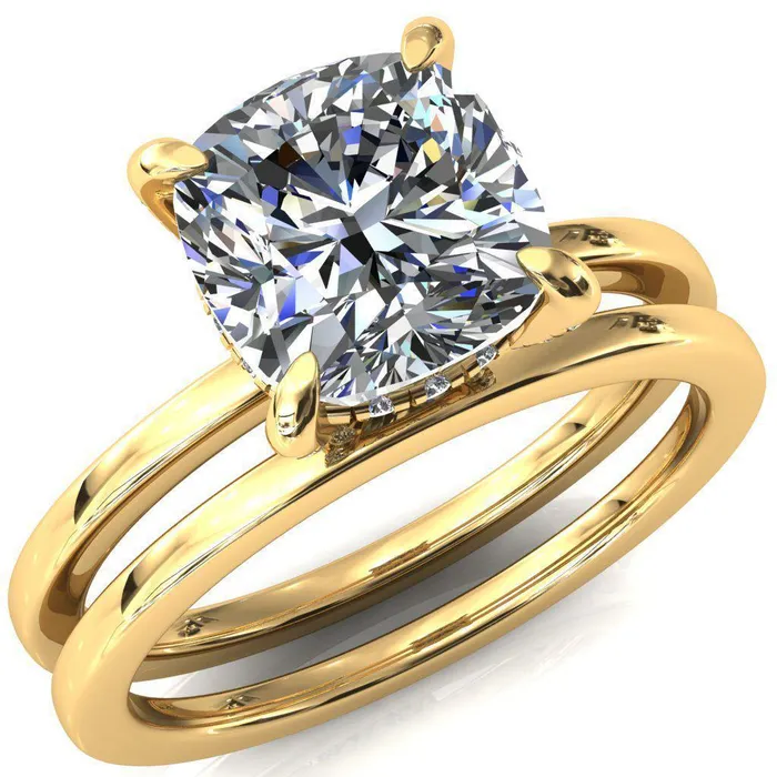 Rings Fire Brilliance Rosy Cushion Moissanite 4 Claw Prong Single Rail Micropave Engagement Ring