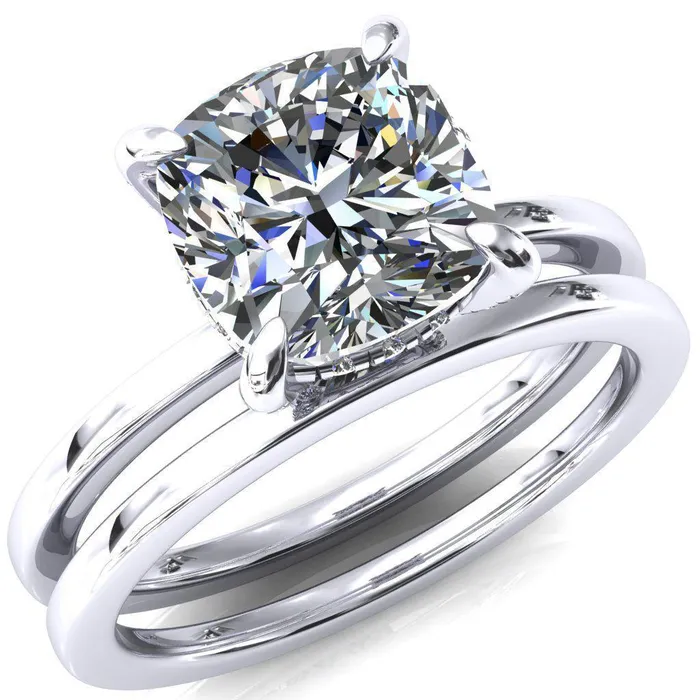 Rings Fire Brilliance Rosy Cushion Moissanite 4 Claw Prong Single Rail Micropave Engagement Ring