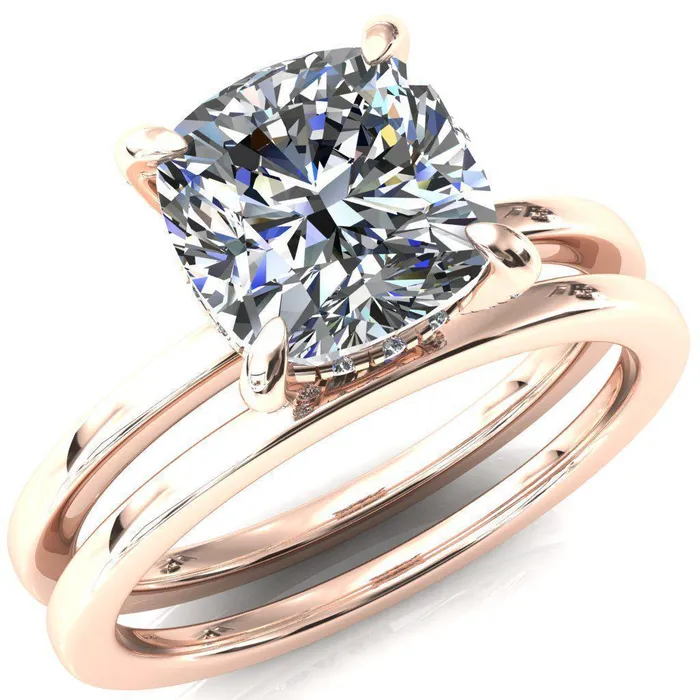 Rings Fire Brilliance Rosy Cushion Moissanite 4 Claw Prong Single Rail Micropave Engagement Ring