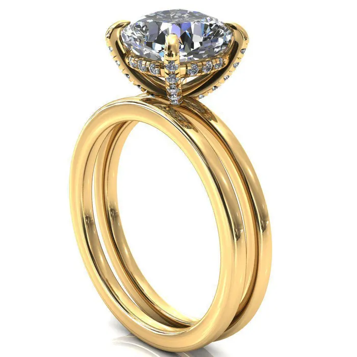 Rings Fire Brilliance Rosy Cushion Moissanite 4 Claw Prong Single Rail Micropave Engagement Ring