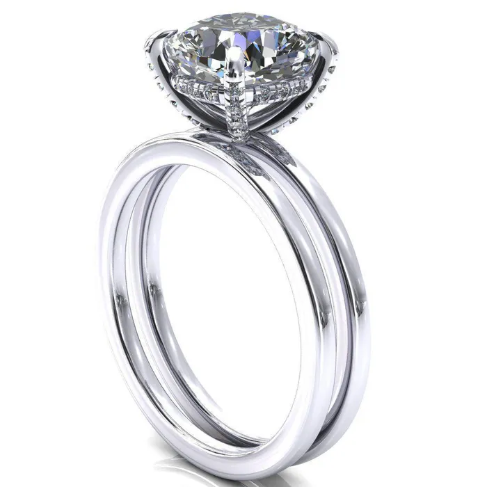 Rings Fire Brilliance Rosy Cushion Moissanite 4 Claw Prong Single Rail Micropave Engagement Ring