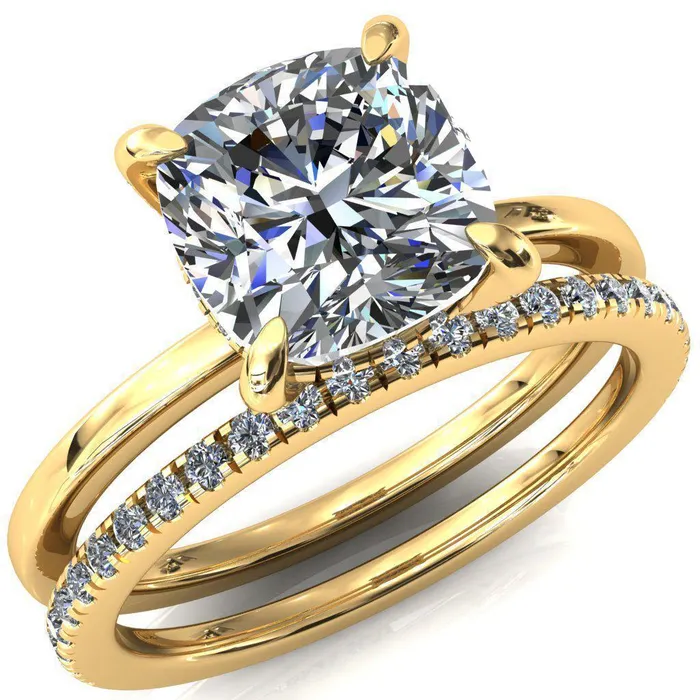 Rings Fire Brilliance Rosy Cushion Moissanite 4 Claw Prong Single Rail Micropave Engagement Ring