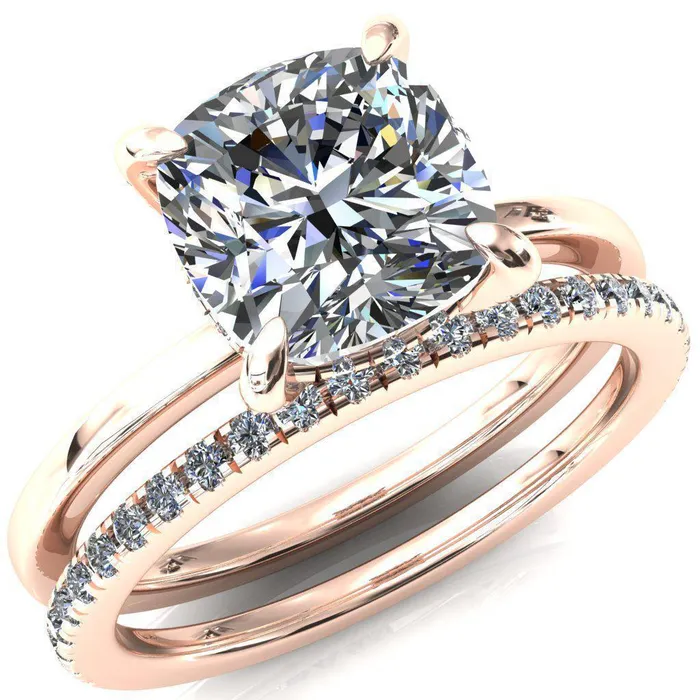 Rings Fire Brilliance Rosy Cushion Moissanite 4 Claw Prong Single Rail Micropave Engagement Ring
