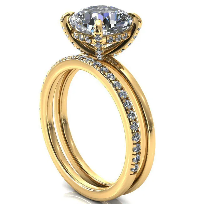 Rings Fire Brilliance Rosy Cushion Moissanite 4 Claw Prong Single Rail Micropave Engagement Ring