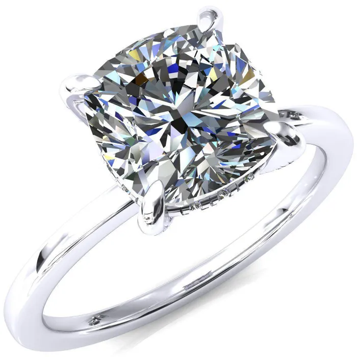 Rings Fire Brilliance Rosy Cushion Moissanite 4 Claw Prong Single Rail Micropave Engagement Ring