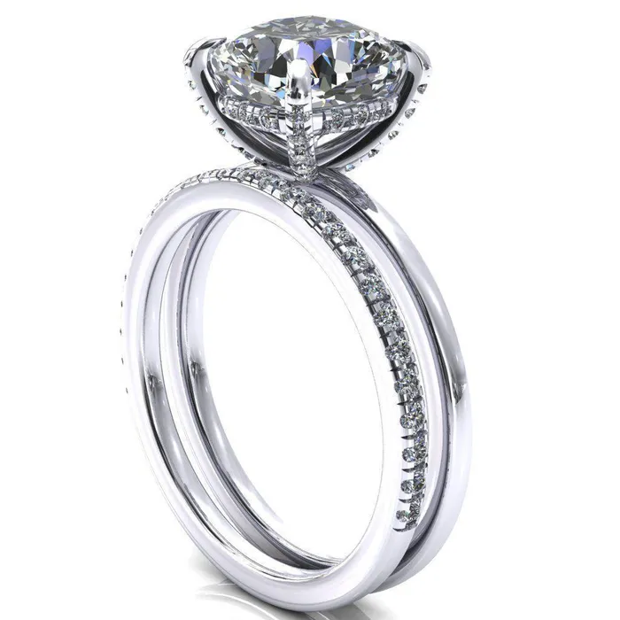 Rings Fire Brilliance Rosy Cushion Moissanite 4 Claw Prong Single Rail Micropave Engagement Ring