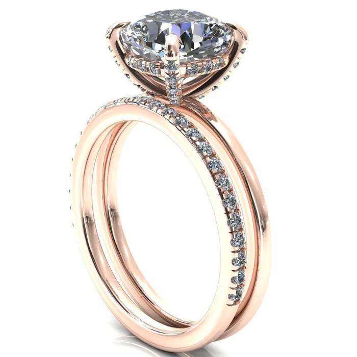 Rings Fire Brilliance Rosy Cushion Moissanite 4 Claw Prong Single Rail Micropave Engagement Ring