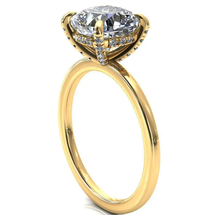 Rings Fire Brilliance Rosy Cushion Moissanite 4 Claw Prong Single Rail Micropave Engagement Ring