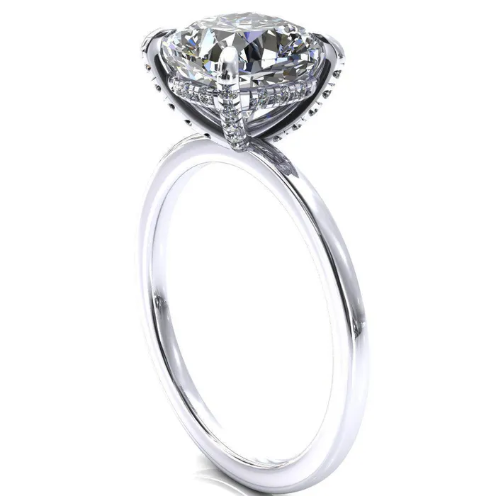 Rings Fire Brilliance Rosy Cushion Moissanite 4 Claw Prong Single Rail Micropave Engagement Ring