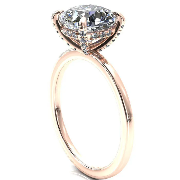 Rings Fire Brilliance Rosy Cushion Moissanite 4 Claw Prong Single Rail Micropave Engagement Ring