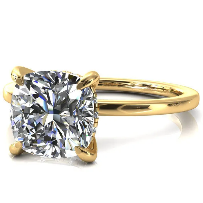 Rings Fire Brilliance Rosy Cushion Moissanite 4 Claw Prong Single Rail Micropave Engagement Ring