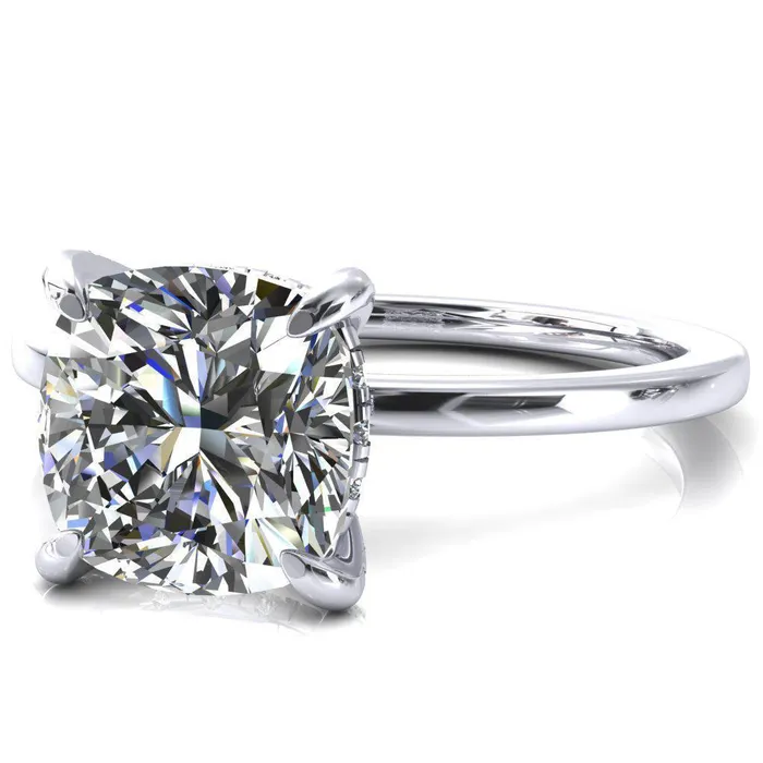 Rings Fire Brilliance Rosy Cushion Moissanite 4 Claw Prong Single Rail Micropave Engagement Ring