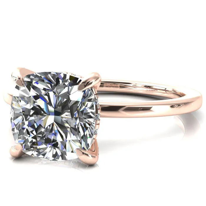 Rings Fire Brilliance Rosy Cushion Moissanite 4 Claw Prong Single Rail Micropave Engagement Ring