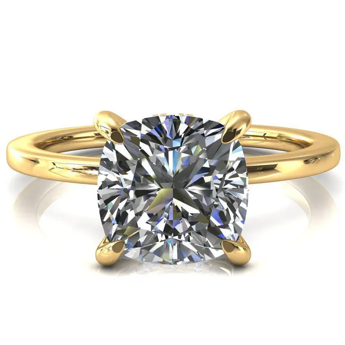 Rings Fire Brilliance Rosy Cushion Moissanite 4 Claw Prong Single Rail Micropave Engagement Ring