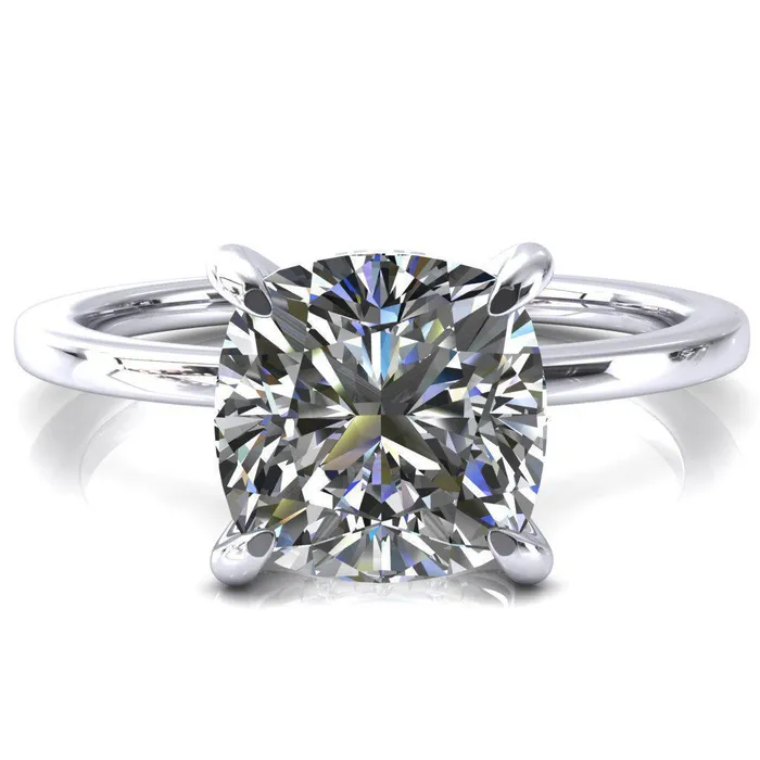 Rings Fire Brilliance Rosy Cushion Moissanite 4 Claw Prong Single Rail Micropave Engagement Ring