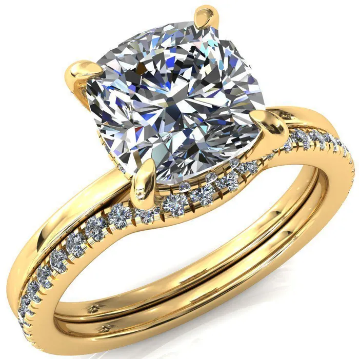 Rings Fire Brilliance Rosy Cushion Moissanite 4 Claw Prong Single Rail Micropave Engagement Ring
