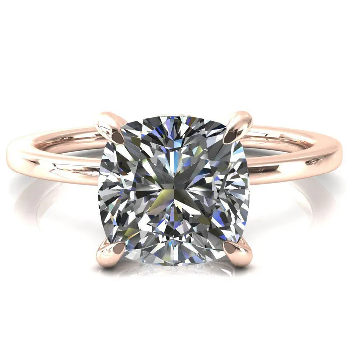 Rings Fire Brilliance Rosy Cushion Moissanite 4 Claw Prong Single Rail Micropave Engagement Ring