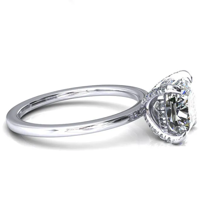 Rings Fire Brilliance Rosy Cushion Moissanite 4 Claw Prong Single Rail Micropave Engagement Ring