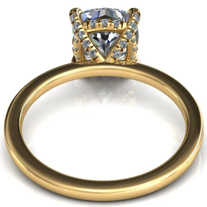 Rings Fire Brilliance Rosy Cushion Moissanite 4 Claw Prong Single Rail Micropave Engagement Ring