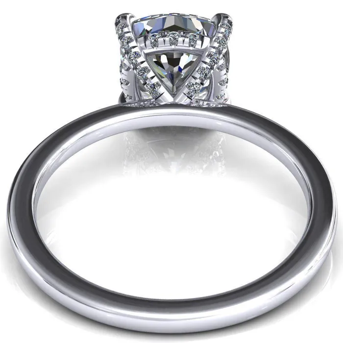 Rings Fire Brilliance Rosy Cushion Moissanite 4 Claw Prong Single Rail Micropave Engagement Ring