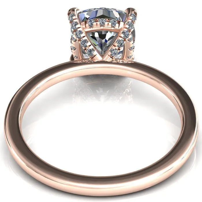 Rings Fire Brilliance Rosy Cushion Moissanite 4 Claw Prong Single Rail Micropave Engagement Ring