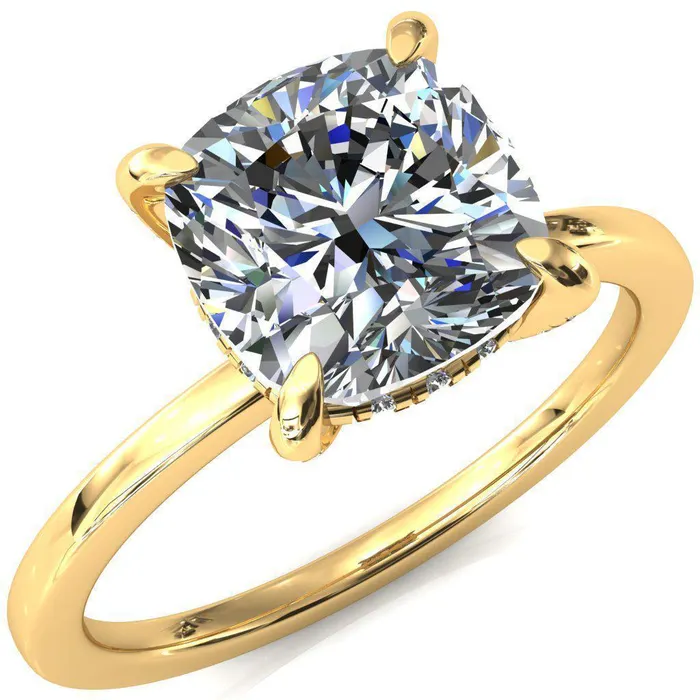 Rings Fire Brilliance Rosy Cushion Moissanite 4 Claw Prong Single Rail Micropave Engagement Ring
