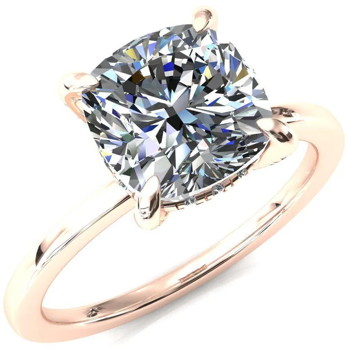 Rings Fire Brilliance Rosy Cushion Moissanite 4 Claw Prong Single Rail Micropave Engagement Ring