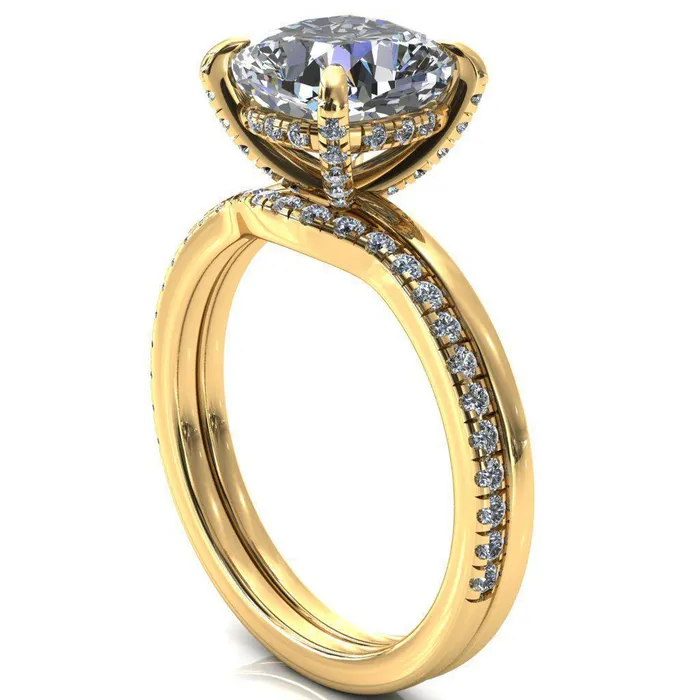 Rings Fire Brilliance Rosy Cushion Moissanite 4 Claw Prong Single Rail Micropave Engagement Ring