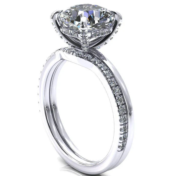 Rings Fire Brilliance Rosy Cushion Moissanite 4 Claw Prong Single Rail Micropave Engagement Ring