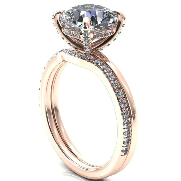 Rings Fire Brilliance Rosy Cushion Moissanite 4 Claw Prong Single Rail Micropave Engagement Ring