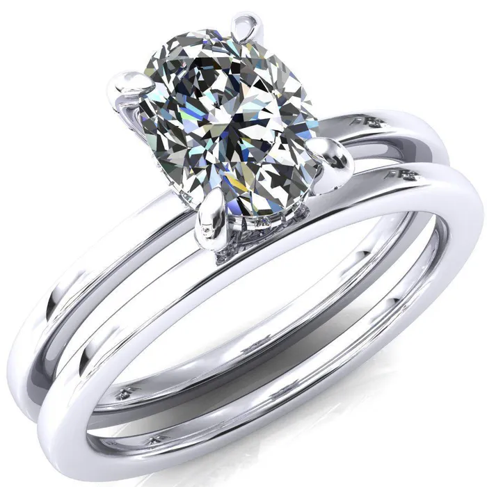 Rings Fire Brilliance Rosy Oval Center Stone 4 Claw Prong Single Rail Micropave Engagement Ring