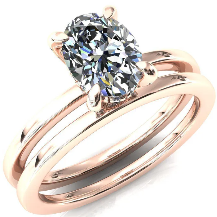 Rings Fire Brilliance Rosy Oval Center Stone 4 Claw Prong Single Rail Micropave Engagement Ring