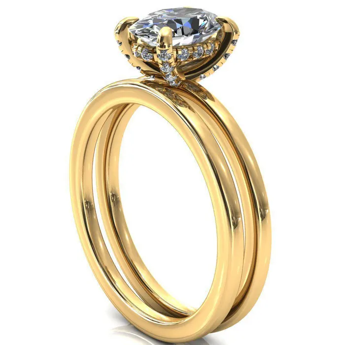 Rings Fire Brilliance Rosy Oval Center Stone 4 Claw Prong Single Rail Micropave Engagement Ring
