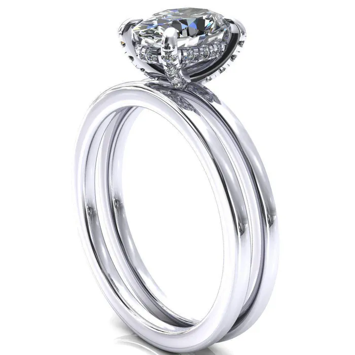 Rings Fire Brilliance Rosy Oval Center Stone 4 Claw Prong Single Rail Micropave Engagement Ring