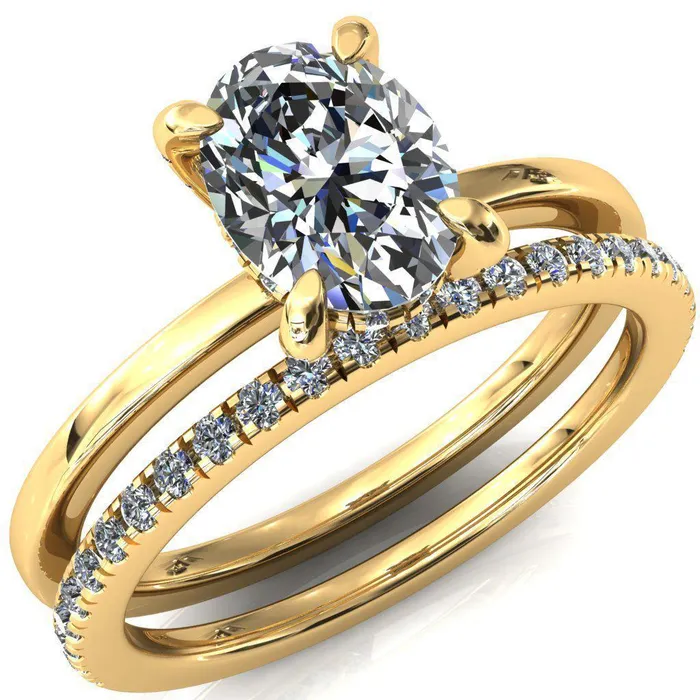 Rings Fire Brilliance Rosy Oval Center Stone 4 Claw Prong Single Rail Micropave Engagement Ring