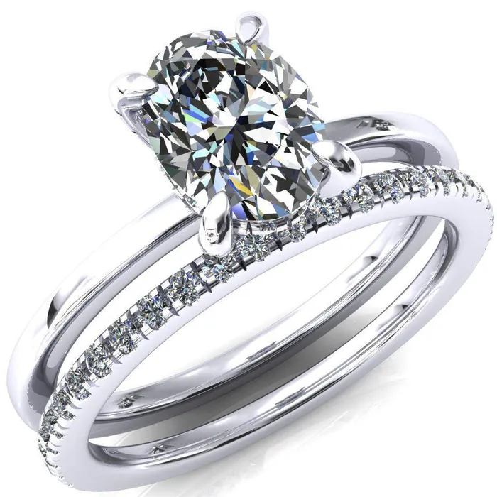 Rings Fire Brilliance Rosy Oval Center Stone 4 Claw Prong Single Rail Micropave Engagement Ring