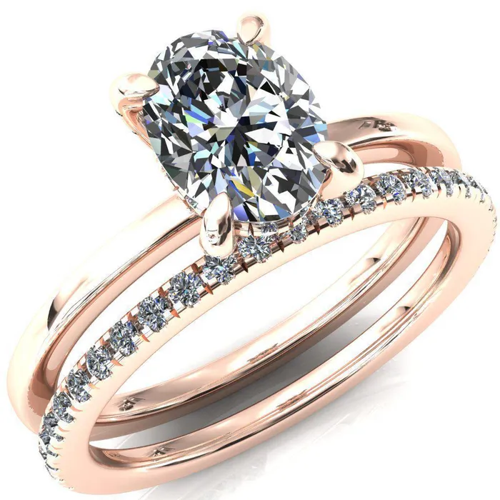 Rings Fire Brilliance Rosy Oval Center Stone 4 Claw Prong Single Rail Micropave Engagement Ring