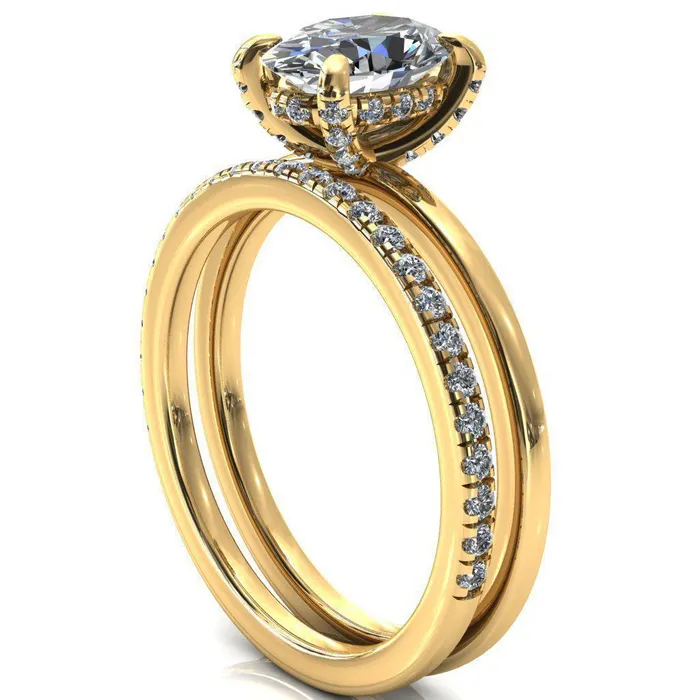 Rings Fire Brilliance Rosy Oval Center Stone 4 Claw Prong Single Rail Micropave Engagement Ring