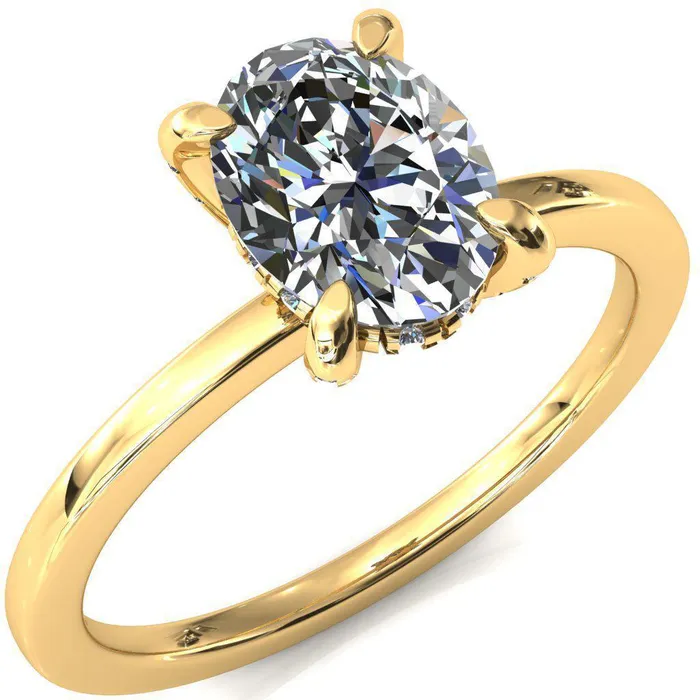 Rings Fire Brilliance Rosy Oval Center Stone 4 Claw Prong Single Rail Micropave Engagement Ring