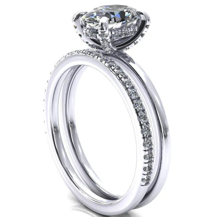Rings Fire Brilliance Rosy Oval Center Stone 4 Claw Prong Single Rail Micropave Engagement Ring