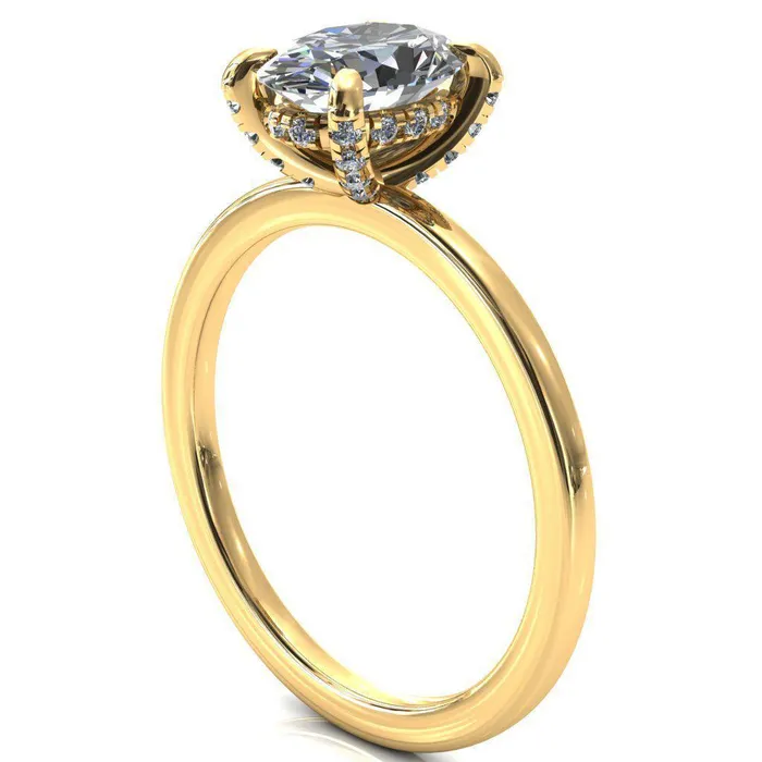 Rings Fire Brilliance Rosy Oval Center Stone 4 Claw Prong Single Rail Micropave Engagement Ring