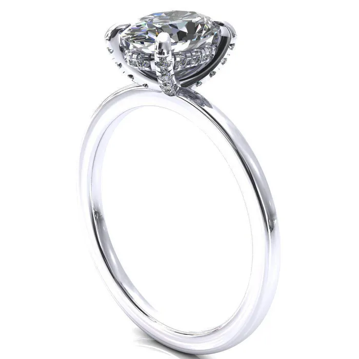 Rings Fire Brilliance Rosy Oval Center Stone 4 Claw Prong Single Rail Micropave Engagement Ring