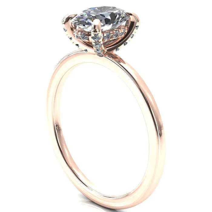 Rings Fire Brilliance Rosy Oval Center Stone 4 Claw Prong Single Rail Micropave Engagement Ring