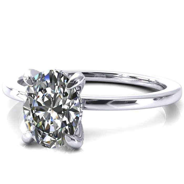 Rings Fire Brilliance Rosy Oval Center Stone 4 Claw Prong Single Rail Micropave Engagement Ring