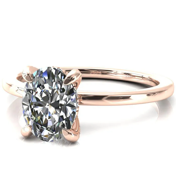 Rings Fire Brilliance Rosy Oval Center Stone 4 Claw Prong Single Rail Micropave Engagement Ring