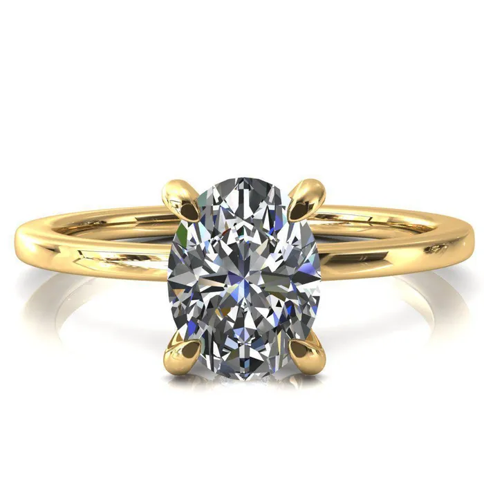 Rings Fire Brilliance Rosy Oval Center Stone 4 Claw Prong Single Rail Micropave Engagement Ring