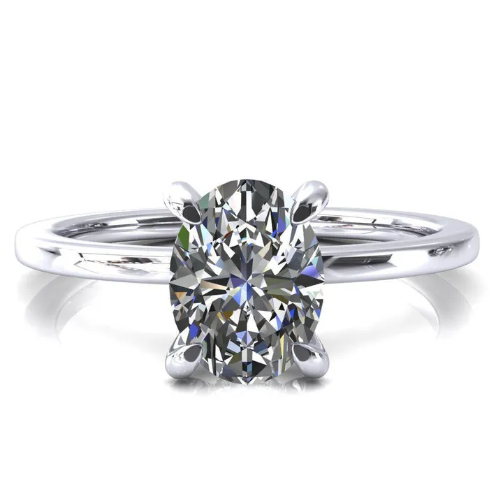 Rings Fire Brilliance Rosy Oval Center Stone 4 Claw Prong Single Rail Micropave Engagement Ring