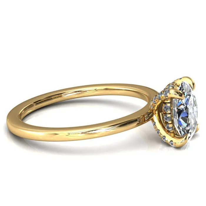 Rings Fire Brilliance Rosy Oval Center Stone 4 Claw Prong Single Rail Micropave Engagement Ring