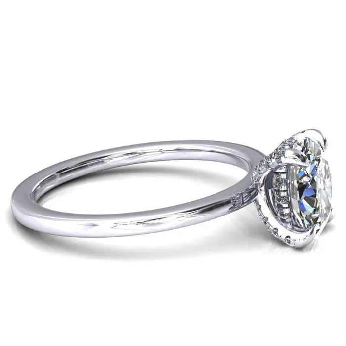 Rings Fire Brilliance Rosy Oval Center Stone 4 Claw Prong Single Rail Micropave Engagement Ring